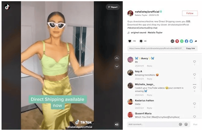 Vestiaire Collective 的 TikTok 视频 A/B 测试示例截图