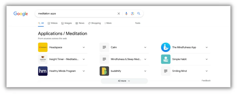 冥想应用程序的谷歌搜索结果